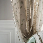 Boho Floral Lace Curtains for Living Room, Semi-Blackout, UV Resistant, 50 x 84 Inches, Beige Fringe 1