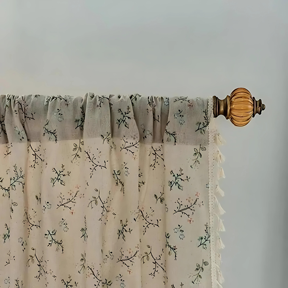 Boho Floral Lace Curtains for Living Room, Semi-Blackout, UV Resistant, 50 x 84 Inches, Beige Fringe 2