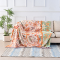 Boho Floral Throw Blanket, 100% Cotton, Soft Cream with Orange & Blue Flowers, Machine Washable Cozy Decor 0