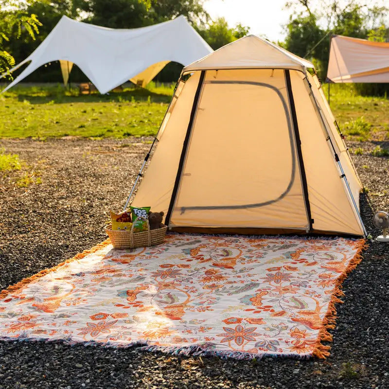 Boho Floral Throw Blanket, 100% Cotton, Soft Cream with Orange & Blue Flowers, Machine Washable Cozy Decor 8