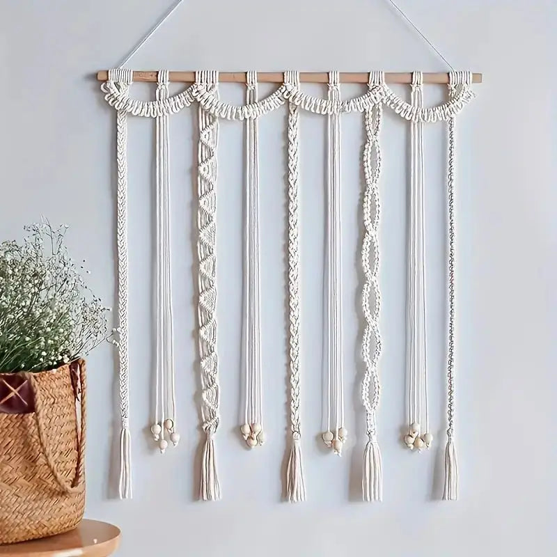 Boho Tassel Wall Art Decor Photo Display with 20 Wooden Clips, 30 Inch Handmade Gallery Hanger 4