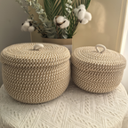 Boho Wicker Storage Basket with Lid – Round Jewelry Organizer for Home Decor, Durable Jute Cotton, Stylish and Versatile 1