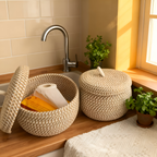 Boho Wicker Storage Basket with Lid – Round Jewelry Organizer for Home Decor, Durable Jute Cotton, Stylish and Versatile 2