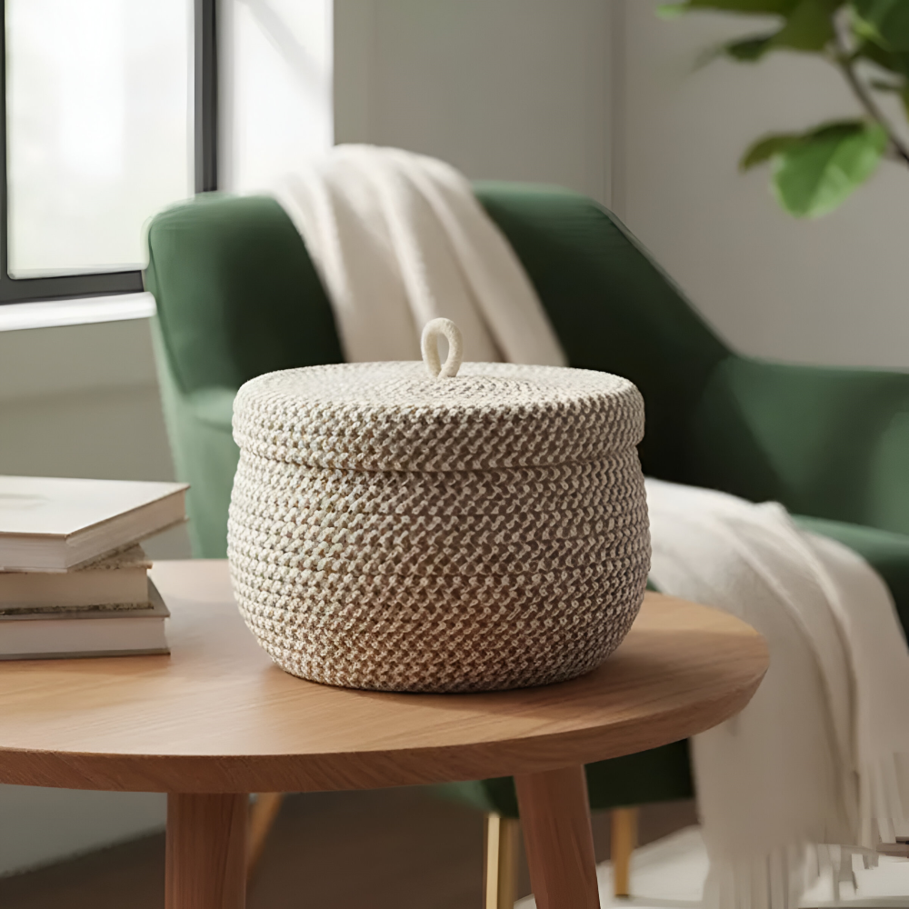 Boho Wicker Storage Basket with Lid – Round Jewelry Organizer for Home Decor, Durable Jute Cotton, Stylish and Versatile 7