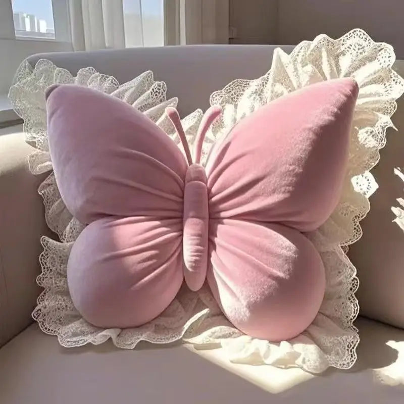 Bow pillow – Soft plush – Pink and beige – Versatile cushion for home, office, or car – 18 x 18 in 2