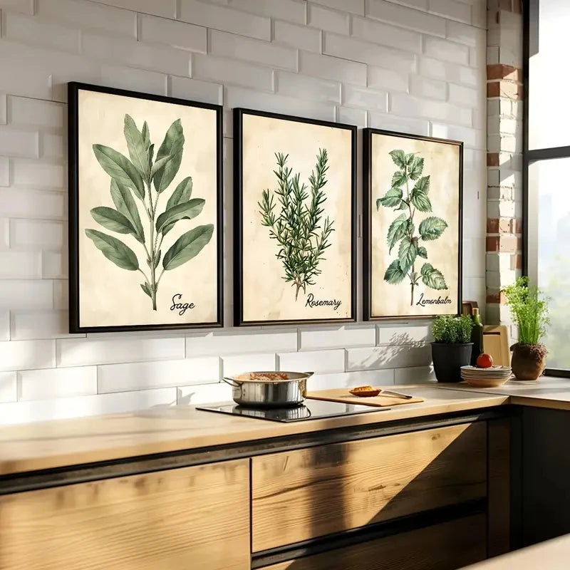Canvas wall art set – Vintage herbalist design – Frameless decor for living room or bedroom – Set of three 1