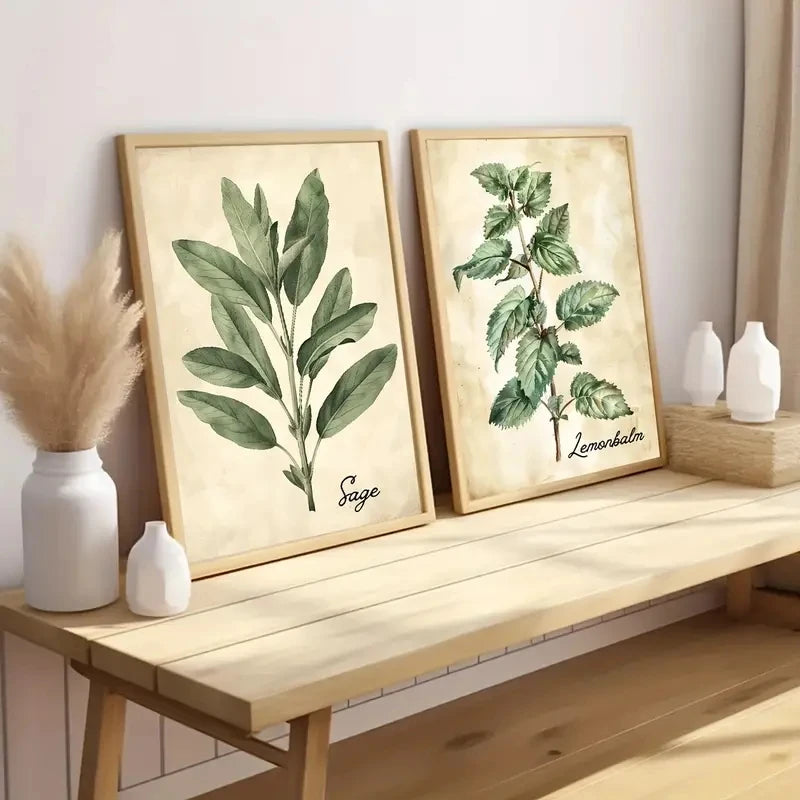 Canvas wall art set – Vintage herbalist design – Frameless decor for living room or bedroom – Set of three 3