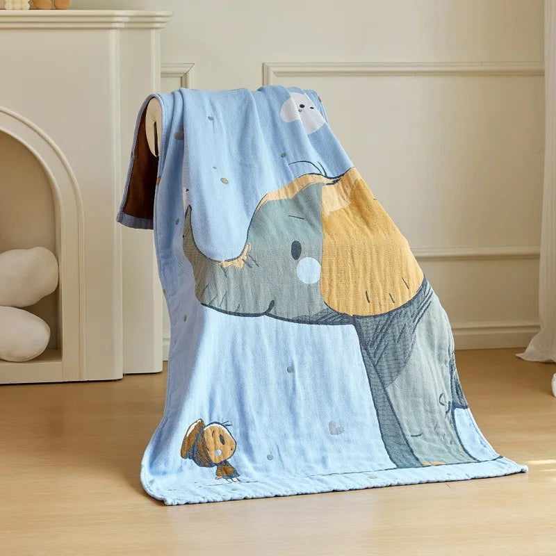 Cartoon Gauze Bath Towel, Soft 4-Layer Cotton, 31.5x63 Inches, Fun Design for Kids and Adults 0