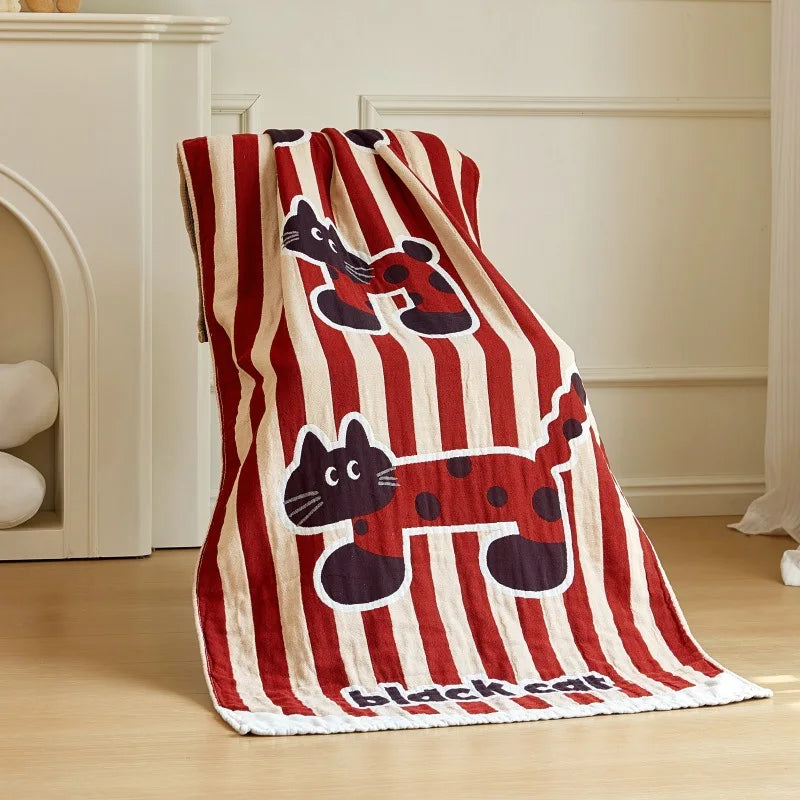 Cartoon Gauze Bath Towel, Soft 4-Layer Cotton, 31.5x63 Inches, Fun Design for Kids and Adults 3