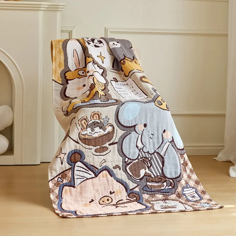 Cartoon Gauze Bath Towel, Soft 4-Layer Cotton, 31.5x63 Inches, Fun Design for Kids and Adults 6