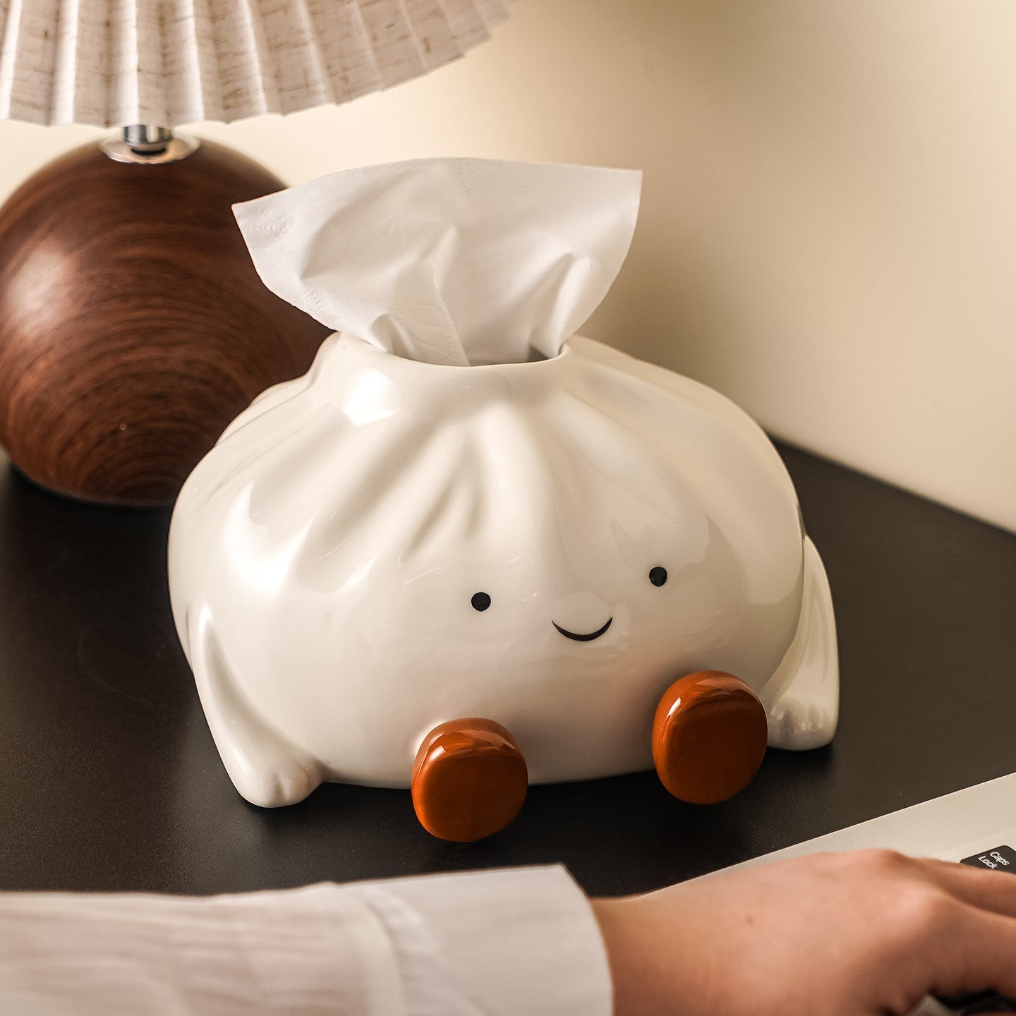 Ceramic Dumpling Tissue Box Cover with Glossy Finish and Amber Feet – Unique Tissue Holder for Stylish Home Decor 2