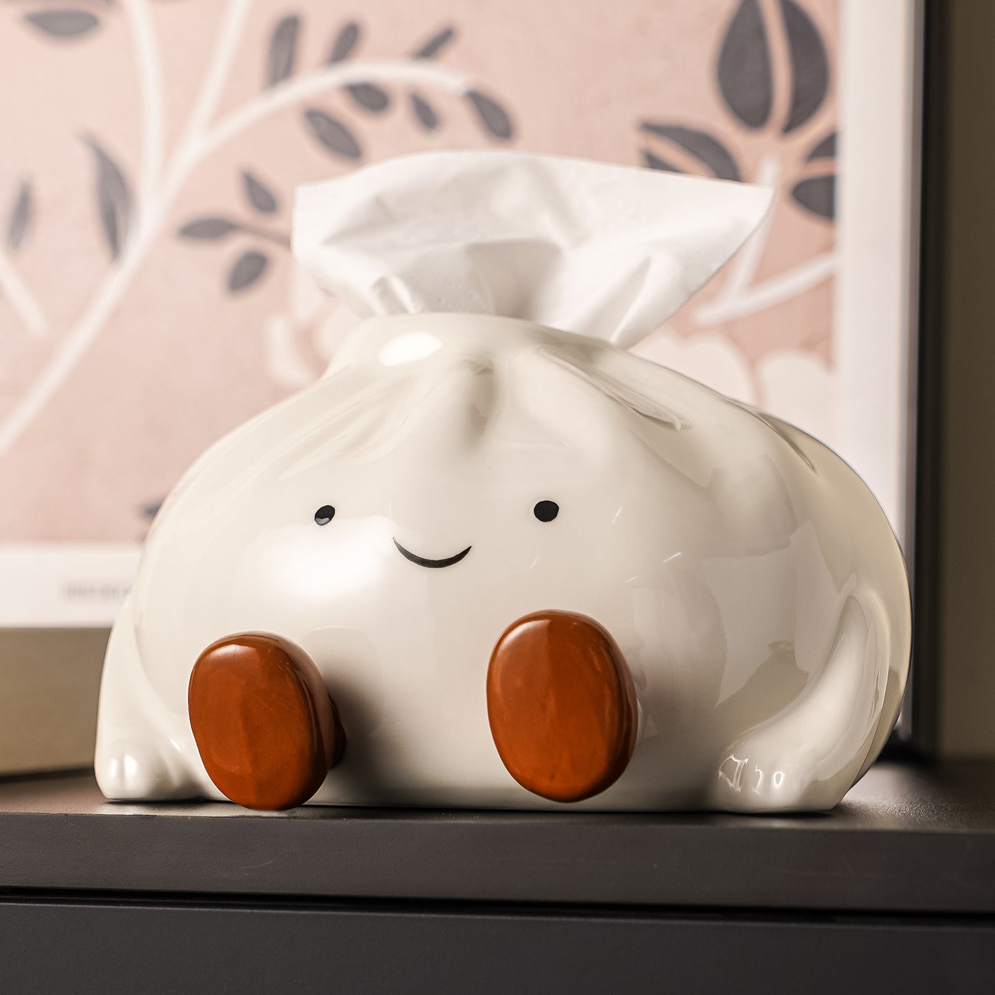 Ceramic Dumpling Tissue Box Cover with Glossy Finish and Amber Feet – Unique Tissue Holder for Stylish Home Decor 3
