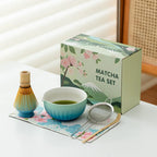 Colorful 6-piece ceramic matcha bowl set featuring unique spouts for easy pouring. Each bowl displays vibrant, hand-painted patterns, perfect for tea 1
