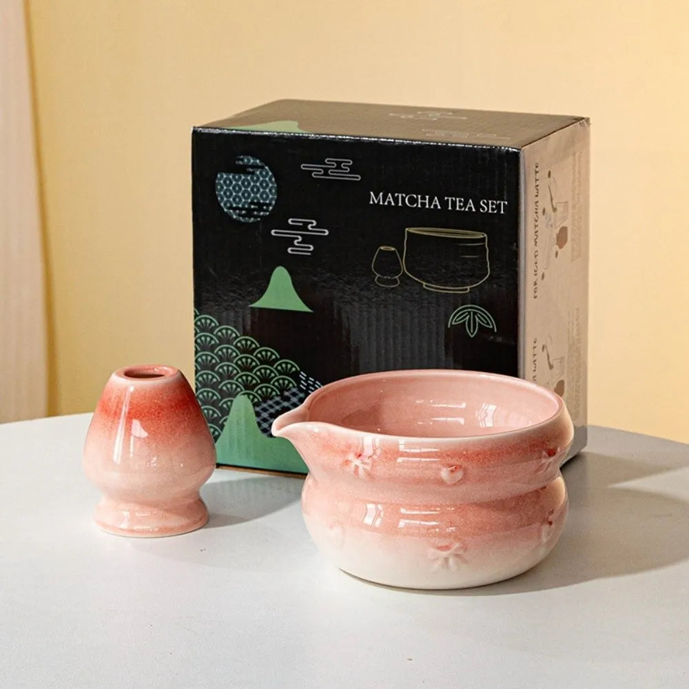 Ceramic matcha bowl with spout, featuring a beautiful gradient color design. Ideal for preparing and serving matcha tea, showcasing a smooth finish and 4