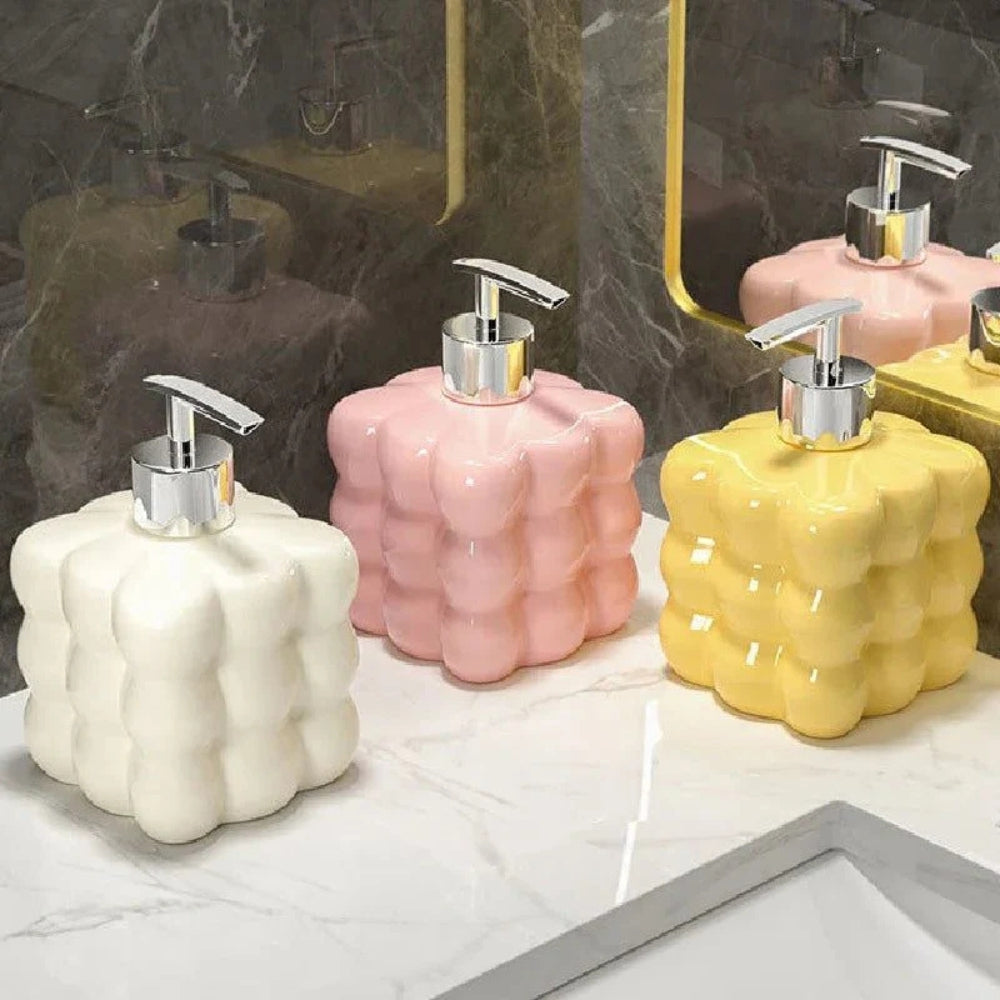 Ceramic Soap Dispenser – Glossy White Finish – Bold Bubble Design – Modern Kitchen or Bathroom Accessory 1