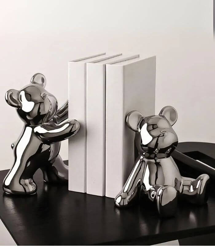 Ceramic bookends – Playful teddy bear design – Black and white with gold detailing – Charming decorative bookends for any room 6