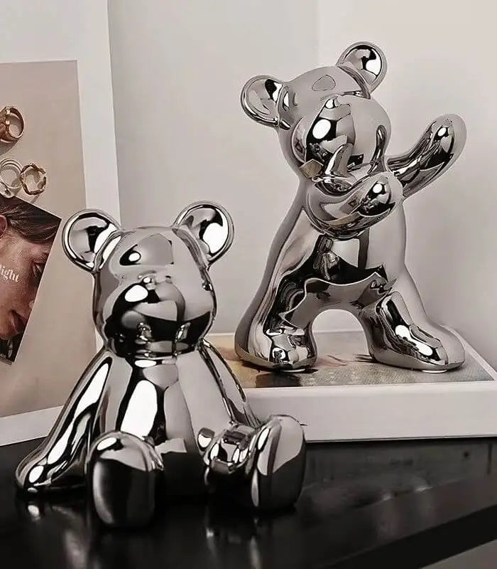 Ceramic bookends – Playful teddy bear design – Black and white with gold detailing – Charming decorative bookends for any room 7