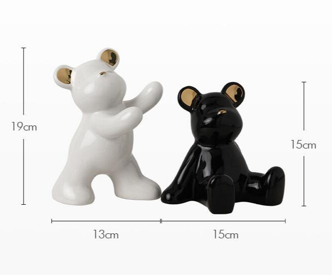 Ceramic bookends – Playful teddy bear design – Black and white with gold detailing – Charming decorative bookends for any room 8