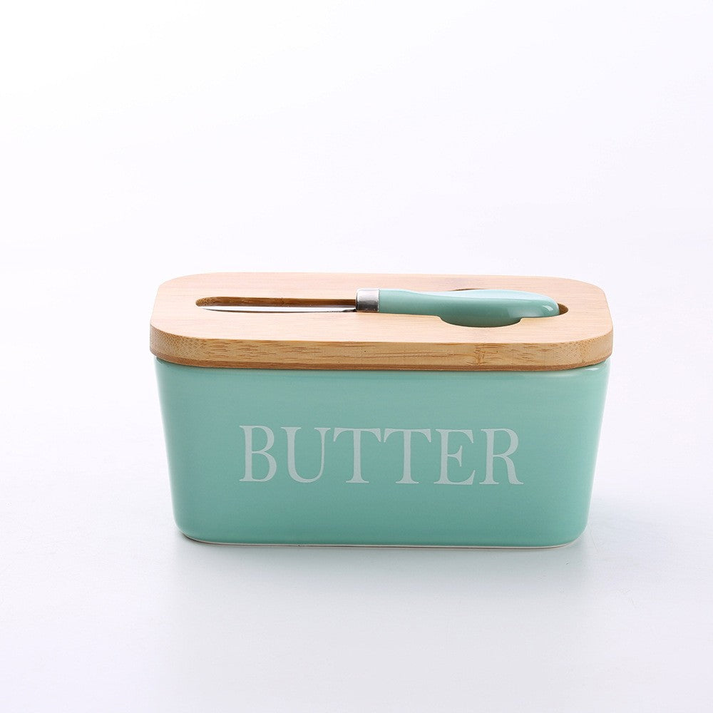 Ceramic butter dish – Bamboo lid – Built-in knife – Stylish kitchen accessory 10