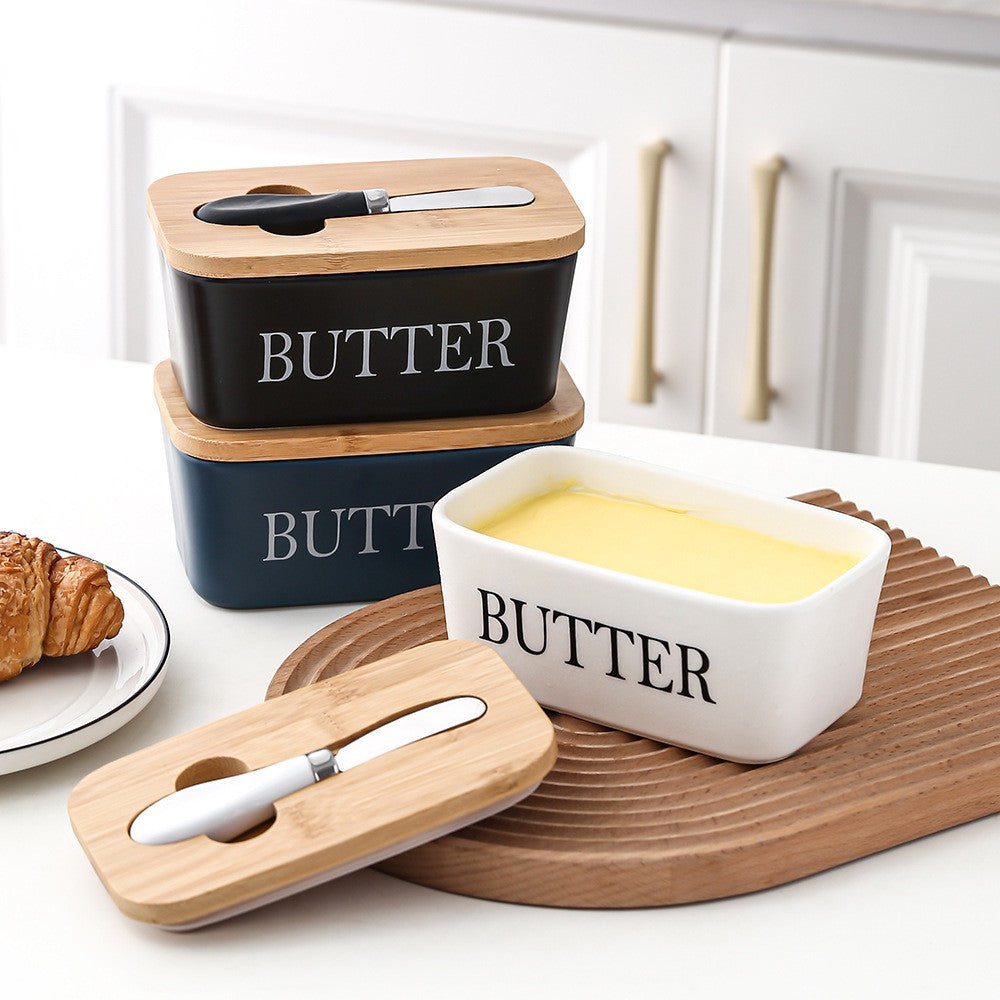 Ceramic butter dish – Bamboo lid – Built-in knife – Stylish kitchen accessory 5