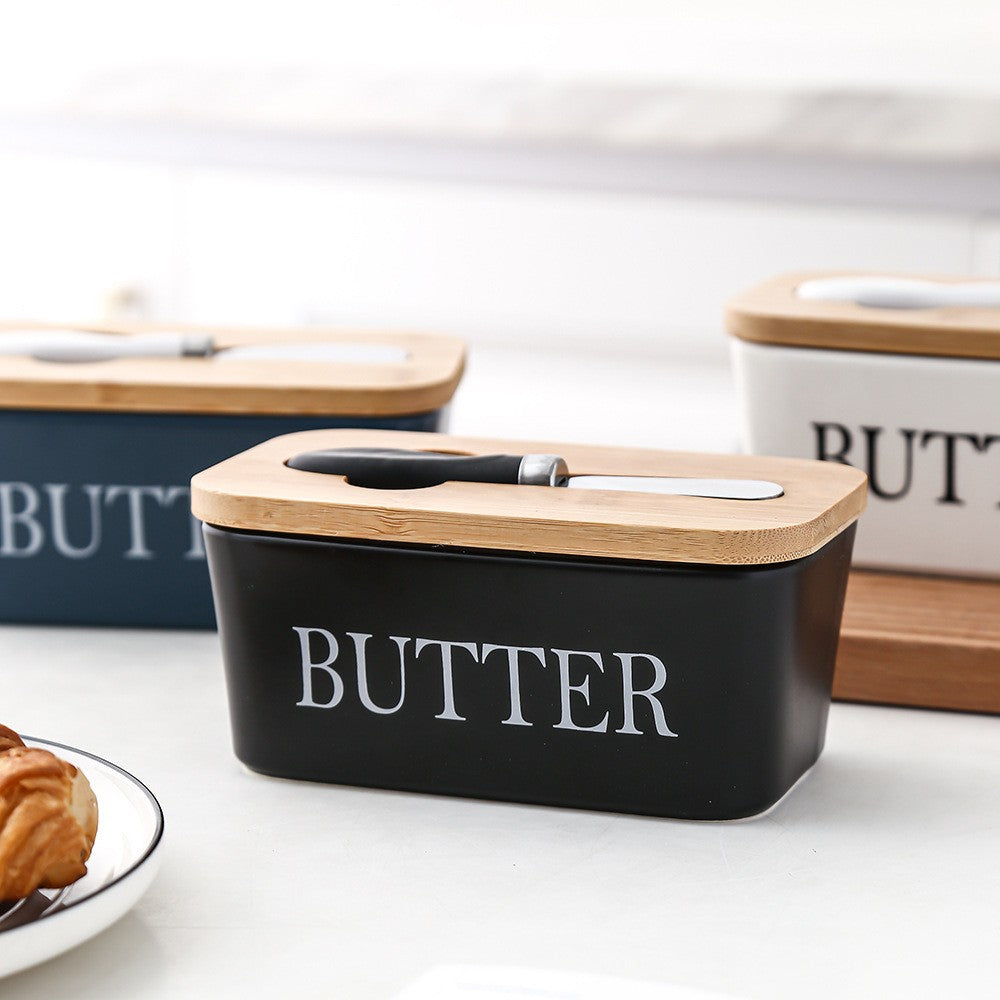 Ceramic butter dish – Bamboo lid – Built-in knife – Stylish kitchen accessory 6