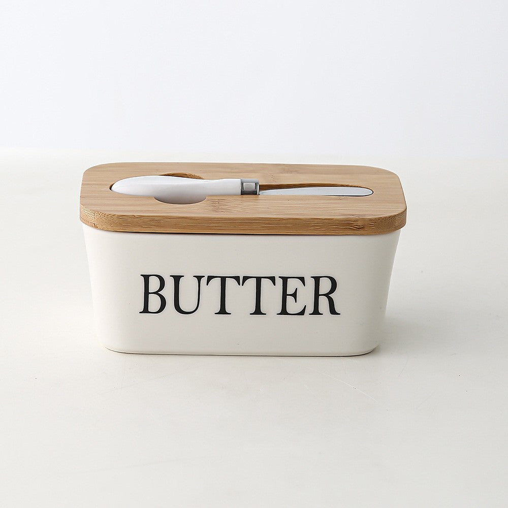 Ceramic butter dish – Bamboo lid – Built-in knife – Stylish kitchen accessory 7