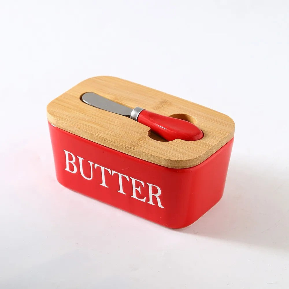 Ceramic butter dish – Bamboo lid – Built-in knife – Stylish kitchen accessory 9