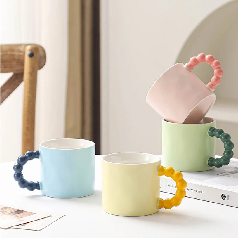 Ceramic coffee cup – Elegant pearl handle – 12 fl oz – Stylish home or office mug 1