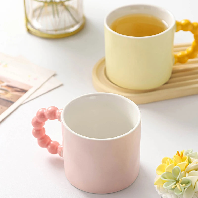 Ceramic coffee cup – Elegant pearl handle – 12 fl oz – Stylish home or office mug 2