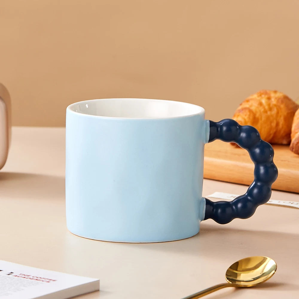 Ceramic coffee cup – Elegant pearl handle – 12 fl oz – Stylish home or office mug 6