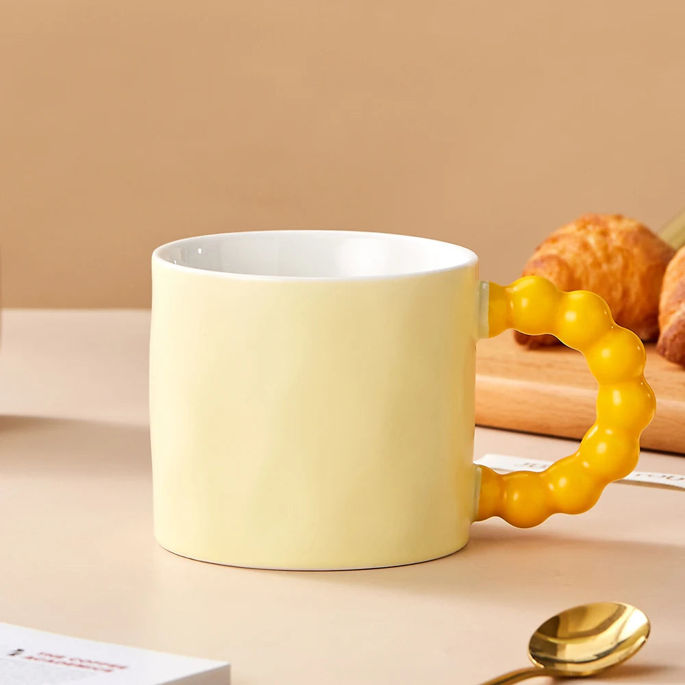 Ceramic coffee cup – Elegant pearl handle – 12 fl oz – Stylish home or office mug 7