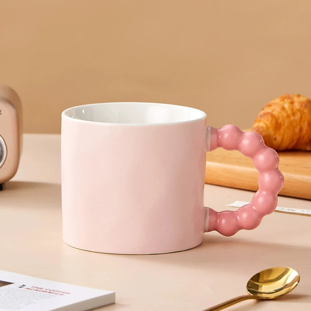 Ceramic coffee cup – Elegant pearl handle – 12 fl oz – Stylish home or office mug 8
