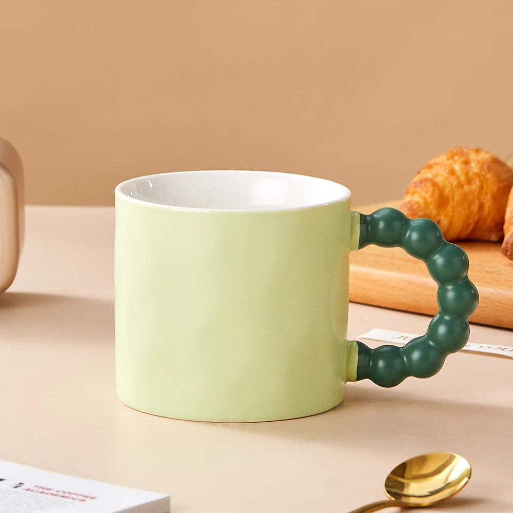 Ceramic coffee cup – Elegant pearl handle – 12 fl oz – Stylish home or office mug 9