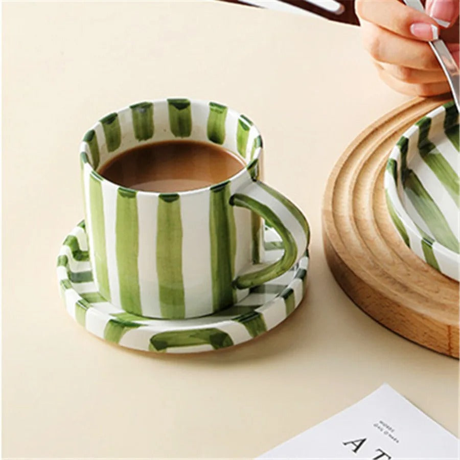 Ceramic coffee cup set – Handpainted porcelain – French retro style – Perfect for home or office 2