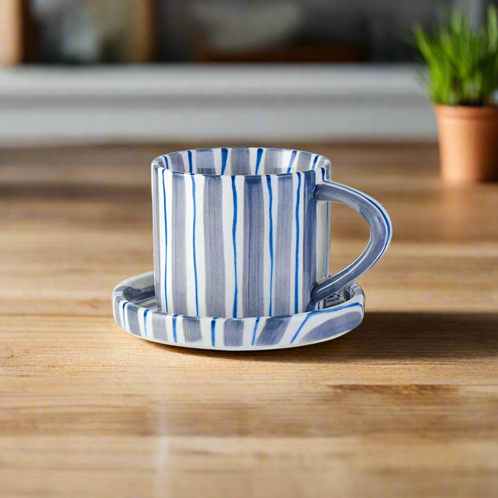 Ceramic coffee cup set – Handpainted porcelain – French retro style – Perfect for home or office 8