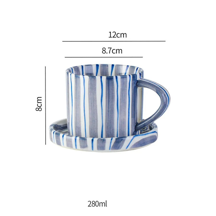 Ceramic coffee cup set – Handpainted porcelain – French retro style – Perfect for home or office 8