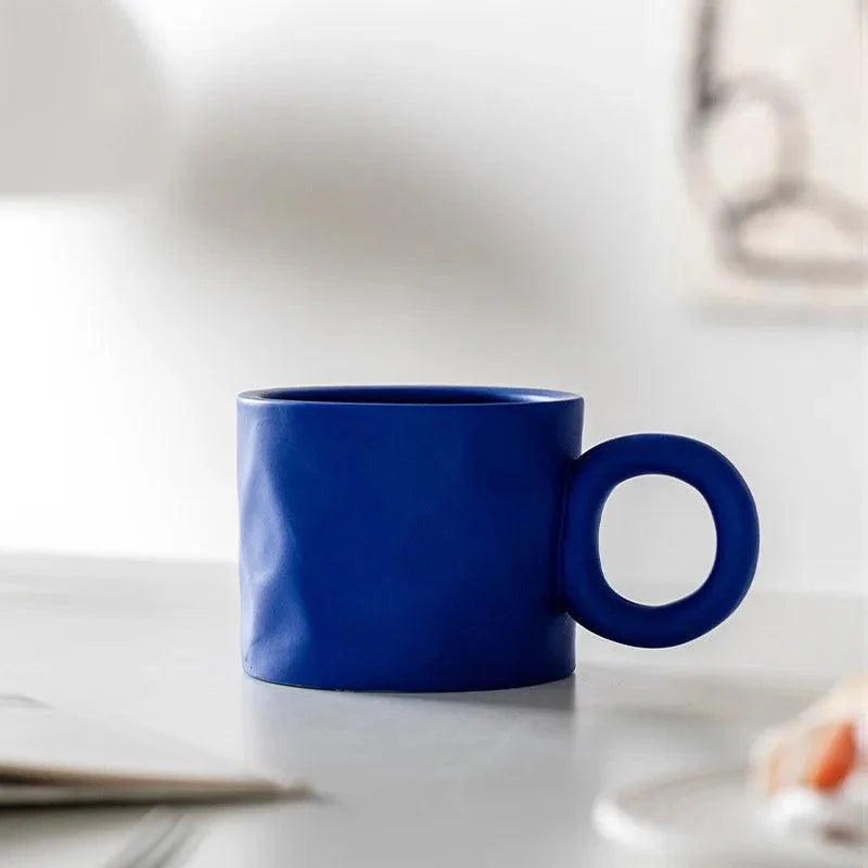 Ceramic coffee mug – Handmade porcelain – Scandinavian design – Unique ring handle – 15.2 fl oz 0