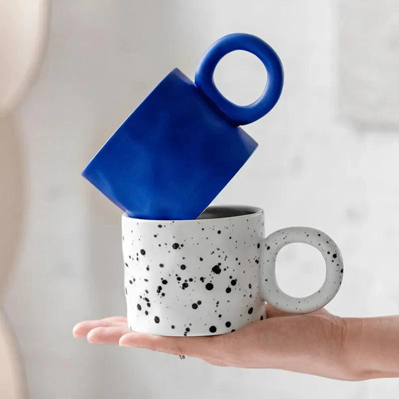 Ceramic coffee mug – Handmade porcelain – Scandinavian design – Unique ring handle – 15.2 fl oz 1