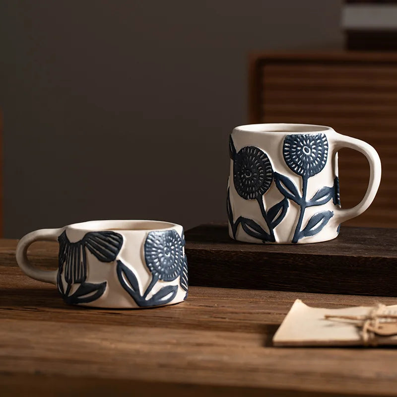 Ceramic coffee mug – Vintage floral design – Large capacity – Perfect for home or office use 2
