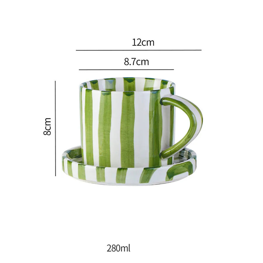 Ceramic cup and plate set – Minimalist striped design – 9.5 oz – Perfect for tea and coffee 6