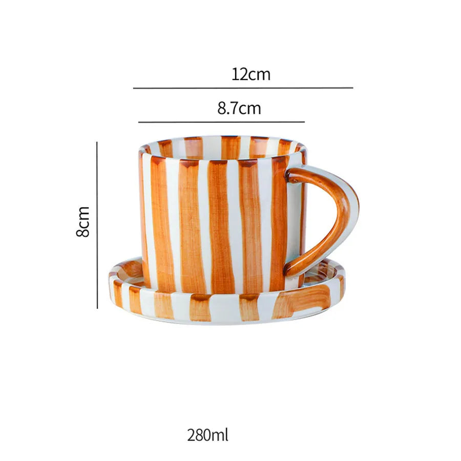 Ceramic cup and plate set – Minimalist striped design – 9.5 oz – Perfect for tea and coffee 7