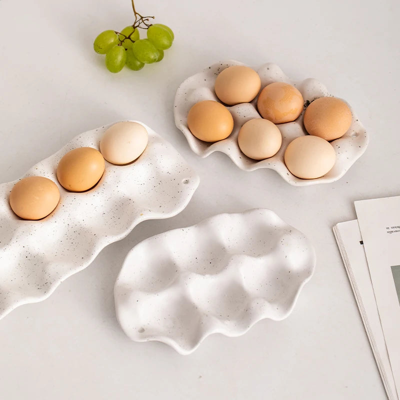 Ceramic egg tray – White – Fresh-keeping storage for kitchen and refrigerator – Elegant design 0