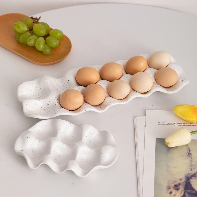 Ceramic egg tray – White – Fresh-keeping storage for kitchen and refrigerator – Elegant design 1