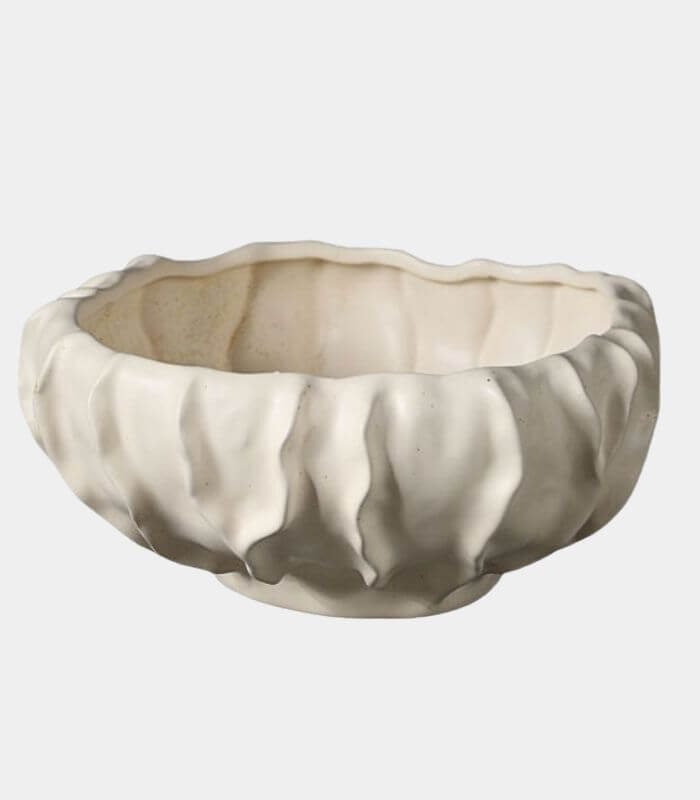 Ceramic fruit bowl – Handcrafted – Ivory white – Decorative wave design – Elegant centerpiece for home décor 1