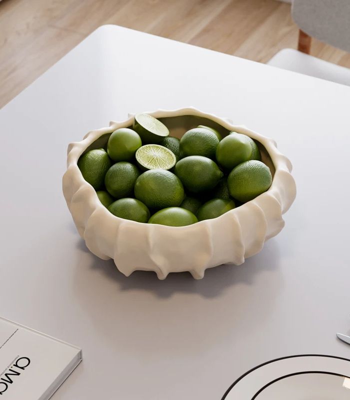 Ceramic fruit bowl – Handcrafted – Ivory white – Decorative wave design – Elegant centerpiece for home décor 3