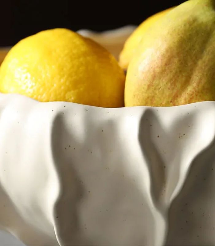 Ceramic fruit bowl – Handcrafted – Ivory white – Decorative wave design – Elegant centerpiece for home décor 4
