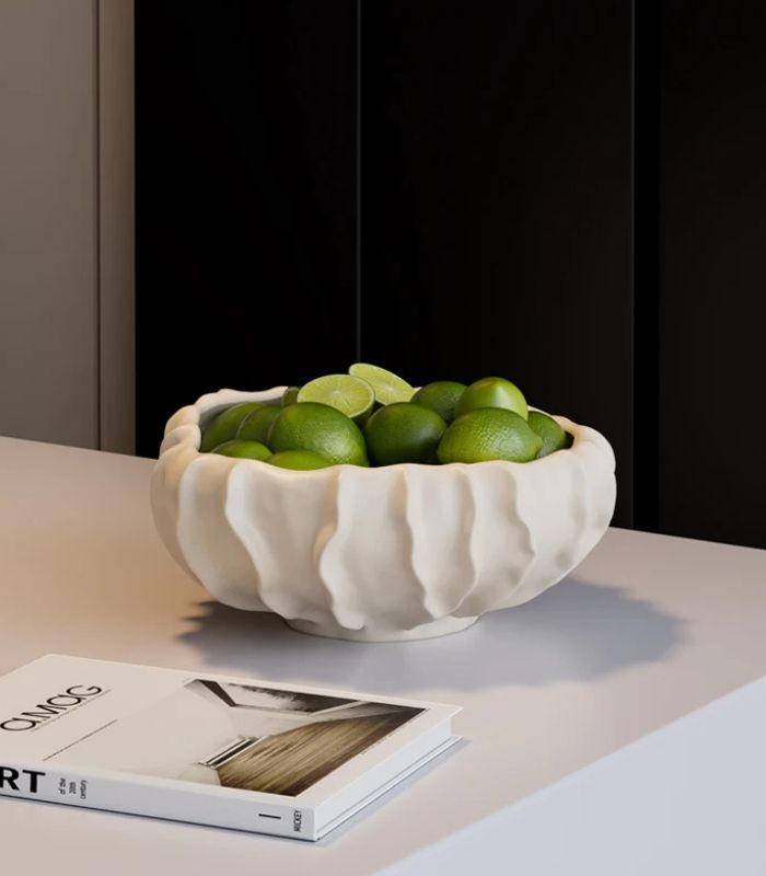 Ceramic fruit bowl – Handcrafted – Ivory white – Decorative wave design – Elegant centerpiece for home décor 5