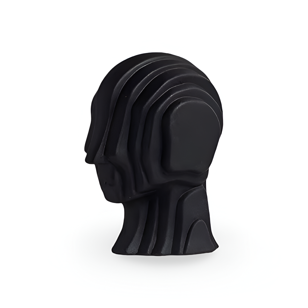 Ceramic head figure – Geometric design – Gold fringe accent – Unique home decor piece – 5.5 x 6.7 in or 7.5 x 9.8 in 0