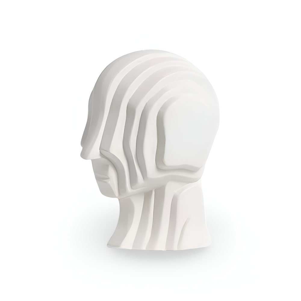 Ceramic head figure – Geometric design – Gold fringe accent – Unique home decor piece – 5.5 x 6.7 in or 7.5 x 9.8 in 10