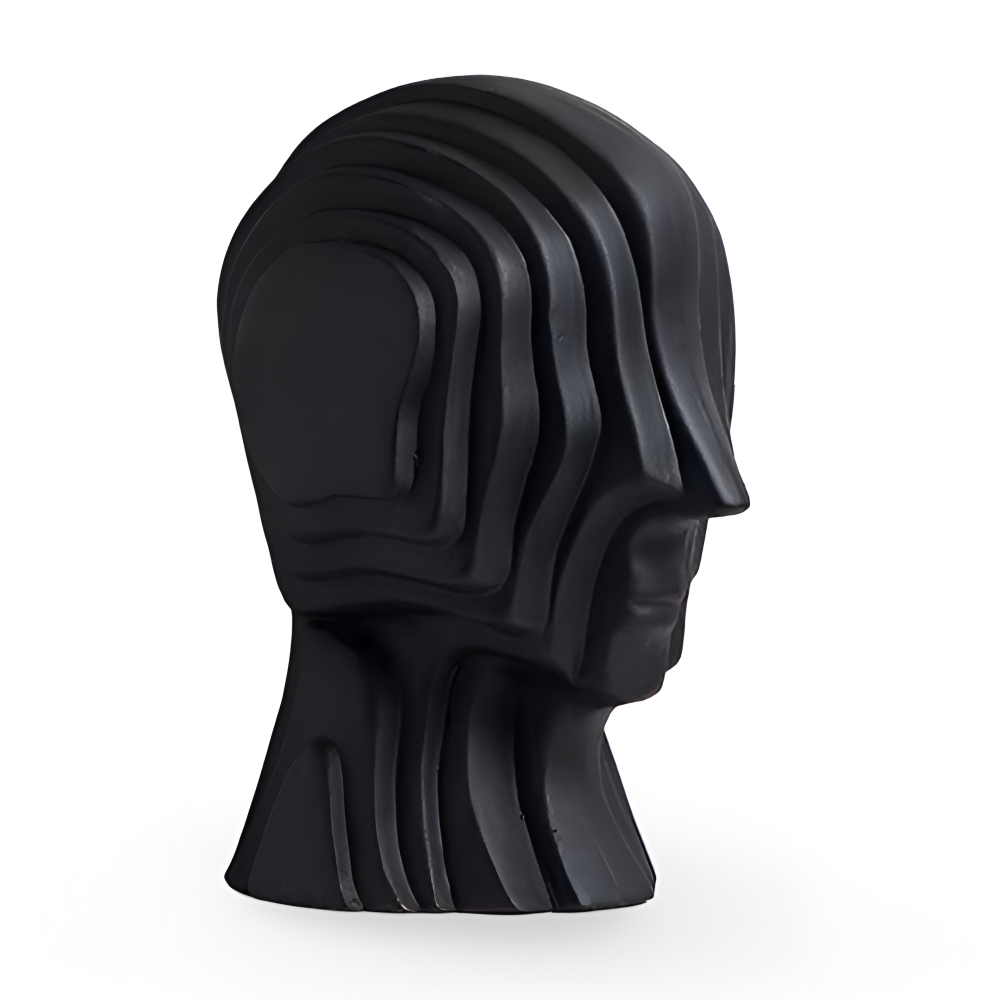 Ceramic head figure – Geometric design – Gold fringe accent – Unique home decor piece – 5.5 x 6.7 in or 7.5 x 9.8 in 11